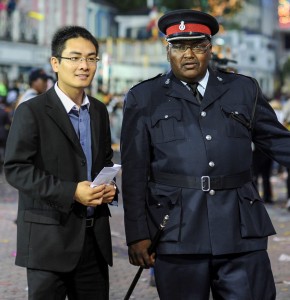 Nassau, Bahamas:  Chinese Dignitary arriving at Junkanoo  1/2/12