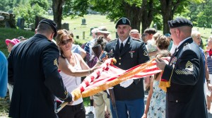 Plymouth, VT:  Coolidge Memorial Service, National Guardsmen furling the colors 7/4/13