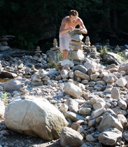 Bondville, VT:  Building Cairn 7/30/13