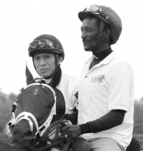 Miami, FL.:  Gulfstream Park West, Edgar S. Prado & outrider in post parade  10/25/14