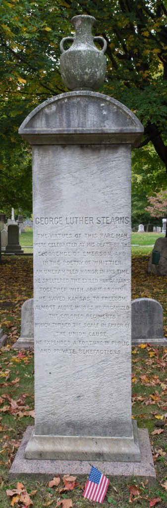 Cambridge, MA:  Mt. Auburn Cemetery, headstone of George L. Stearns  10/13/14