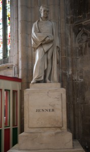 Gloucester, Gloucestershire: Gloucester Cathedral, statue of Edward Jenner, vaccination pioneer 7/2/15