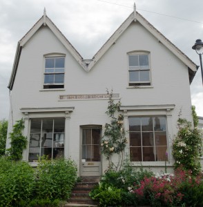 Pembridge, Herefordshire: House on Medieval market square with sign over door: Butter Eggs Oatmeal 7/5/15